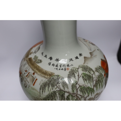 531 - A Chinese Cultural Revolution style enamelled porcelain vase on stand, 50cm high including stand... 