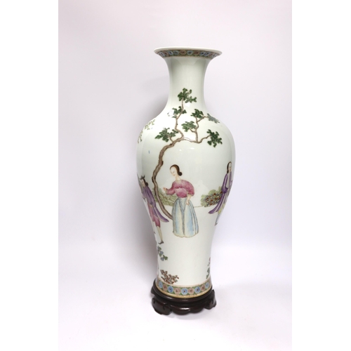 546 - A Chinese European subject famille rose vase, with stand, 45cm high including stand