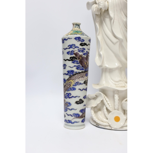 549 - A 19th century Chinese blanc de chine figure of Guanyin, 20th century dragon vase and a Japanese M... 