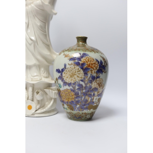 549 - A 19th century Chinese blanc de chine figure of Guanyin, 20th century dragon vase and a Japanese M... 