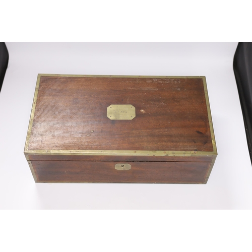 551 - A  Victorian brass bound mahogany writing slope, 45cm wide