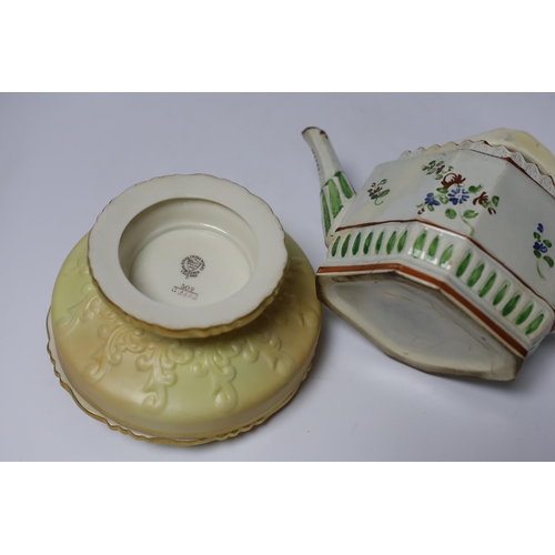 567 - Three pieces of Royal Worcester blush ivory porcelain and an early 19th century pearlware teapot, ta... 