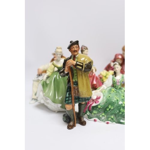 578 - Six various Royal Doulton figures - Southern Belle, Taking Things Easy, Fair Lady, The Laird, Elyse ... 