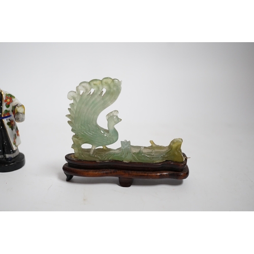 597 - Four Chinese figures, including two jadeite examples, largest 7.5cm wide