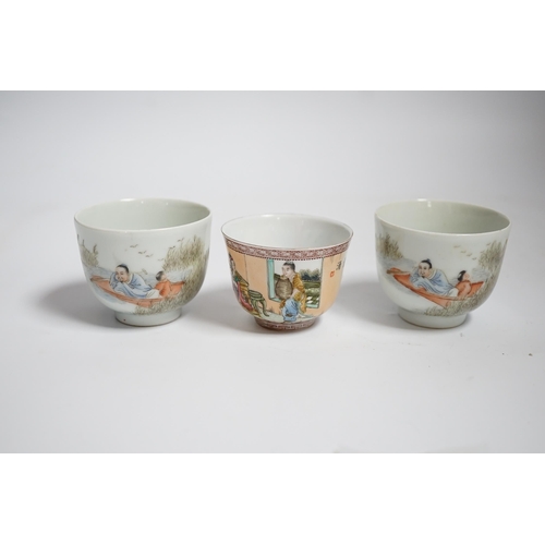 603 - Three Chinese enamelled porcelain tea bowls, largest 5cm high