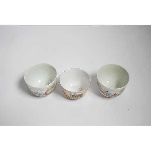 603 - Three Chinese enamelled porcelain tea bowls, largest 5cm high