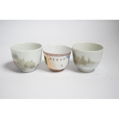 603 - Three Chinese enamelled porcelain tea bowls, largest 5cm high