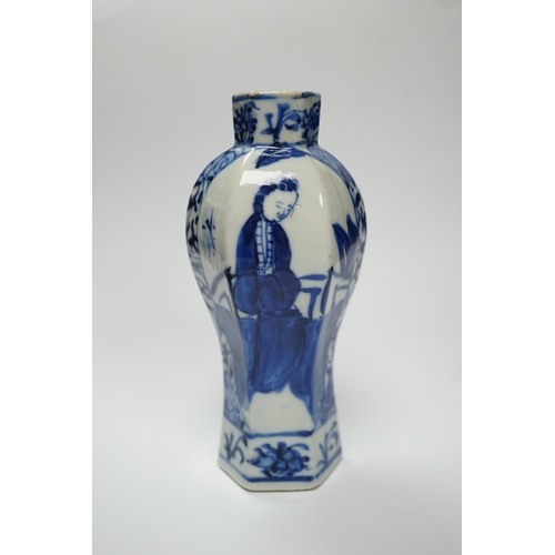 608 - A small Chinese blue and white hexagonal vase, 19th century, 14cm