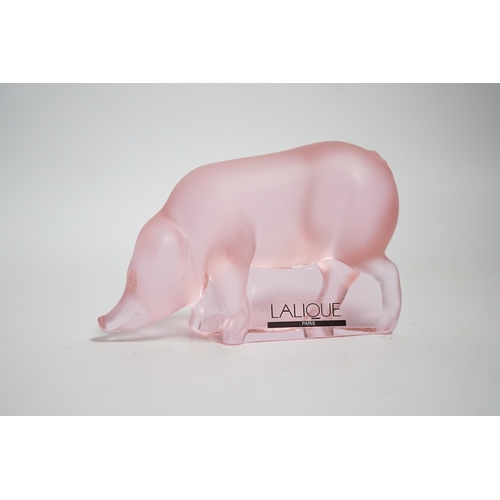 627 - A modern Lalique pink glass pig, signed, 9cm wide