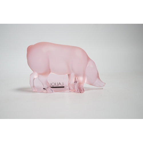 627 - A modern Lalique pink glass pig, signed, 9cm wide