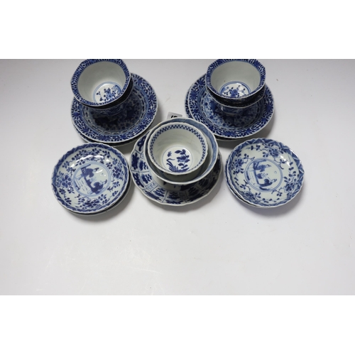 656 - Two pairs of 19th century Chinese blue and white teabowls and saucers, a set of six other blue and w... 