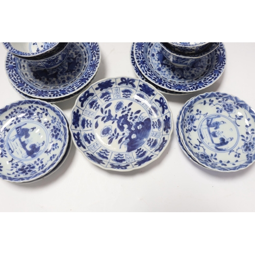 656 - Two pairs of 19th century Chinese blue and white teabowls and saucers, a set of six other blue and w... 