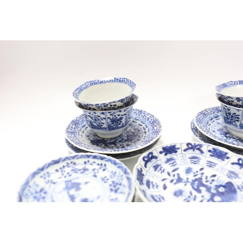 656 - Two pairs of 19th century Chinese blue and white teabowls and saucers, a set of six other blue and w... 