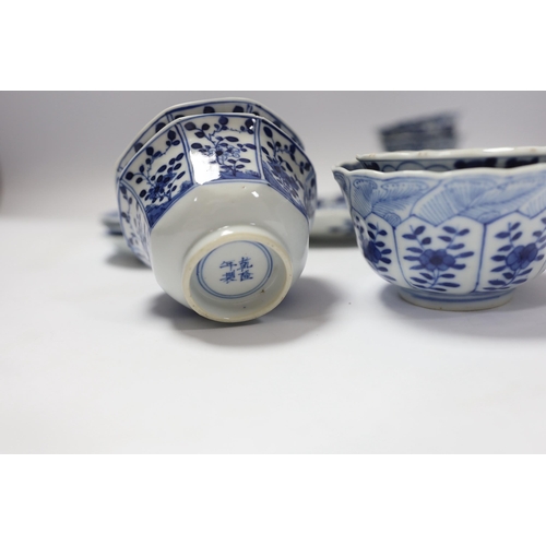 656 - Two pairs of 19th century Chinese blue and white teabowls and saucers, a set of six other blue and w... 