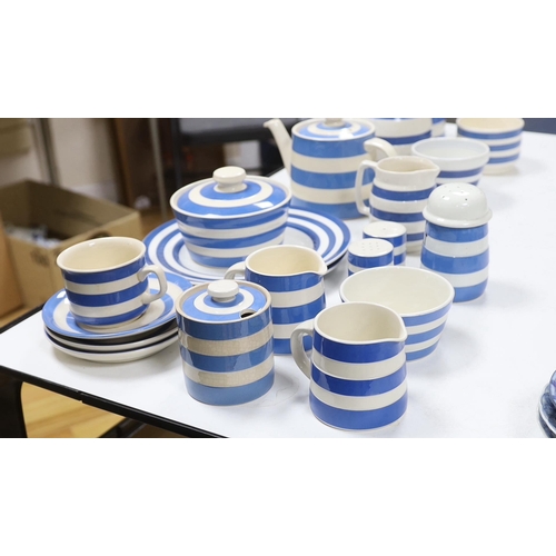 661 - T.G. Green and other Cornishware including; a teapot, two large jugs and three smaller jugs, salt an... 