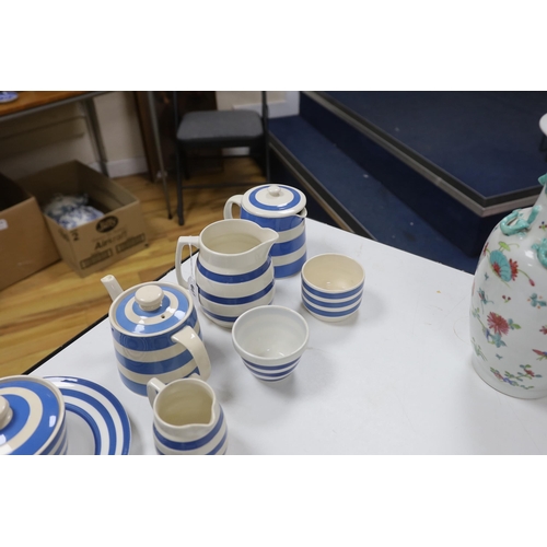 661 - T.G. Green and other Cornishware including; a teapot, two large jugs and three smaller jugs, salt an... 