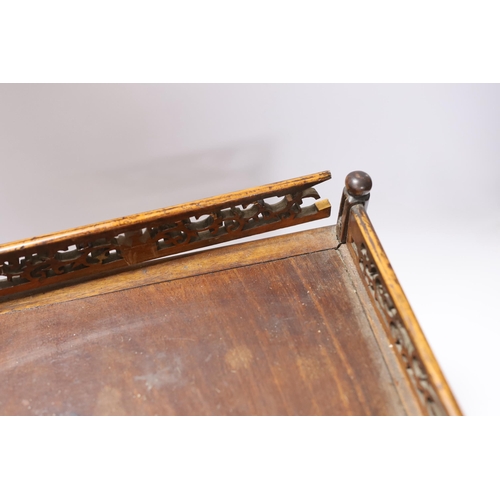 669 - A calligraphers box with bone inlay and three fitted drawers, 34cm in length