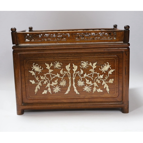 669 - A calligraphers box with bone inlay and three fitted drawers, 34cm in length