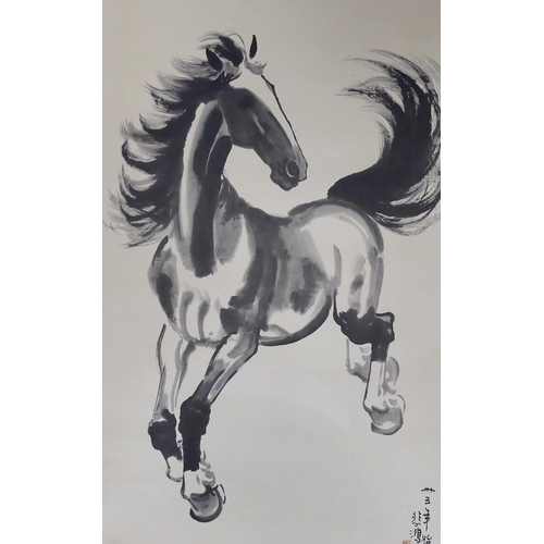 689 - Two Chinese monochrome prints including one after Xu Beihong (1895-1953), Study of a horse, largest ... 