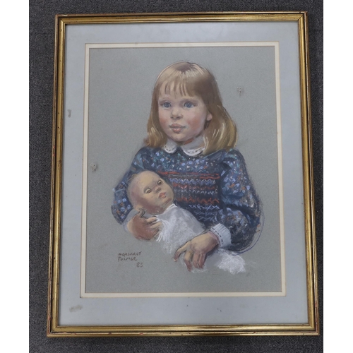 692 - Margaret Palmer (b.1922), pastel, Portrait of a young girl, signed and dated 85, 49 x 37cm