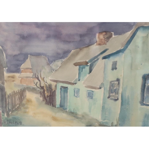 696 - W Loschke, pair of watercolours, Street scenes, each signed and dated 52, 27 x 38cm