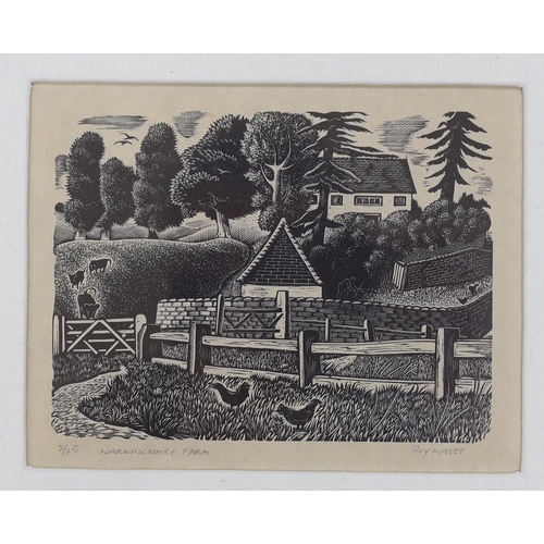 714 - Guy Seymour Warre Malet (1900-1973), woodcut, Warwickshire farm, signed in pencil, limited edition... 