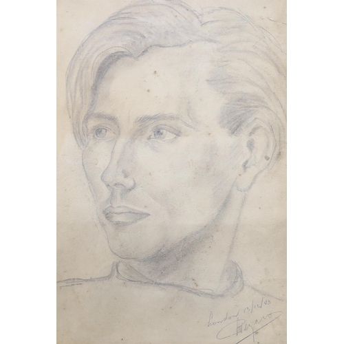 717 - Mid 20th century English School, pencil, Study of a young man, inscribed London 13/12/43, indistinct... 