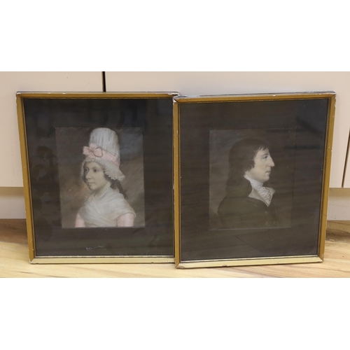 720 - Regency School, pair of pastels, Portraits of John and Betty Hunt, (Nee Hall), each with ink inscrip... 