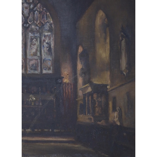 730 - Manner of Vanessa Bell (1879-1961), oil on canvas, Church interior, bears monogram and date 1911, 34... 