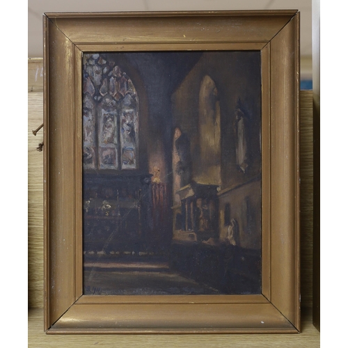 730 - Manner of Vanessa Bell (1879-1961), oil on canvas, Church interior, bears monogram and date 1911, 34... 