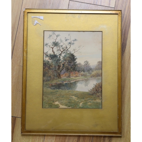 735 - Thomas Nicholson Tyndale (1858-1936), watercolour, Farmhouse beside a lake, signed, 26 x 20cm