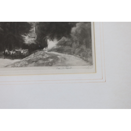 739 - Sir Frank Short RA (1857-1945), etching, Horse and cart on a pathway, signed in pencil, print held b... 