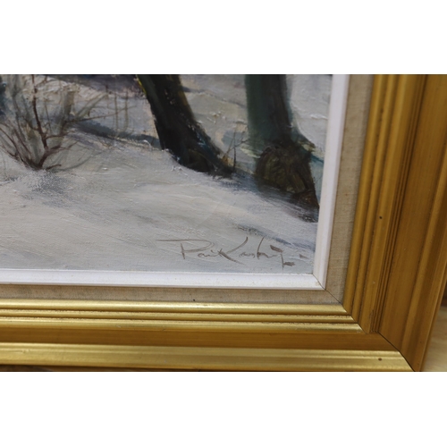 756 - Poul Kastrup (Danish, 1920-1987), oil on canvas, Snowy winter landscape, signed, 34 x 43cm, gilt fra... 