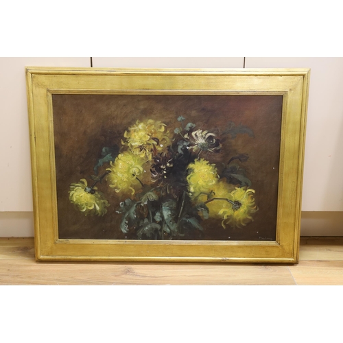 757 - May Long, oil on canvas, Still life of flowers, signed, 50 x 75cm