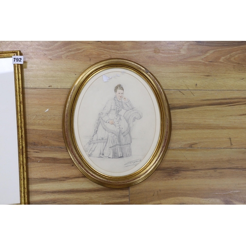 791 - Victorian School, pencil and watercolour, Portrait of a seated lady, indistinctly signed, 27 x 20cm... 