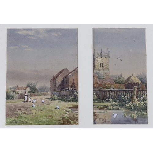 792 - Arthur White (1865-1953), pair of watercolours, Church and duck pond, signed, 25 x 36cm overall... 