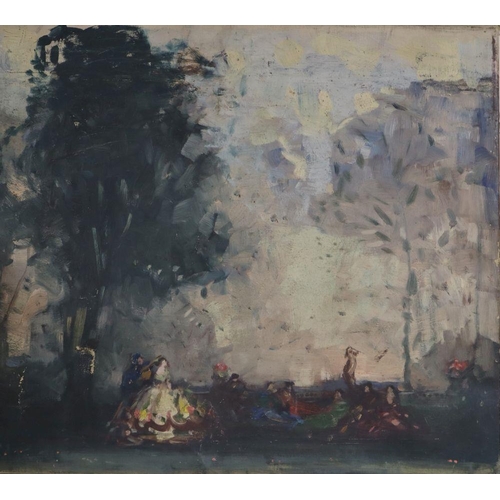 794 - William George Robb (1872-1940), oil on canvas, Figures in parkland, 45 x 50cm, unframed