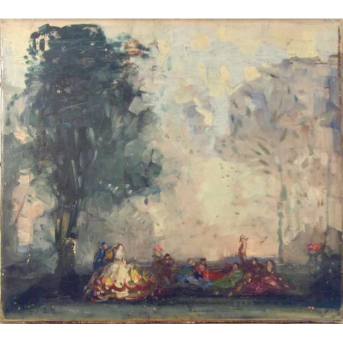 794 - William George Robb (1872-1940), oil on canvas, Figures in parkland, 45 x 50cm, unframed