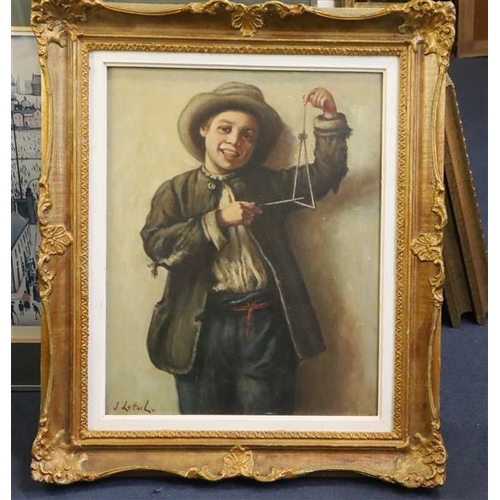 800 - Jeremy Lettwill (b.1912), oil on canvas, Boy playing a triangle, signed, 50 x 40cm