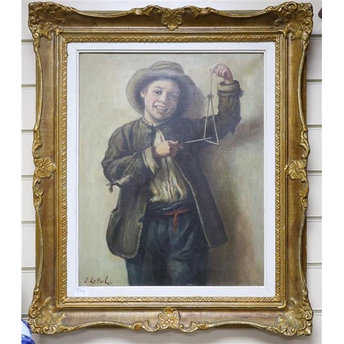 800 - Jeremy Lettwill (b.1912), oil on canvas, Boy playing a triangle, signed, 50 x 40cm