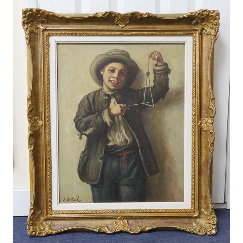 800 - Jeremy Lettwill (b.1912), oil on canvas, Boy playing a triangle, signed, 50 x 40cm