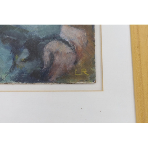 802 - Lesley Robertshaw, oil on board, 'Unknown model 1995', initialled with Lewes Gallery label verso, 28... 