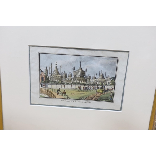 819 - Four 19th century hand coloured engravings and prints of Brighton Pavilion including, His Majestys... 