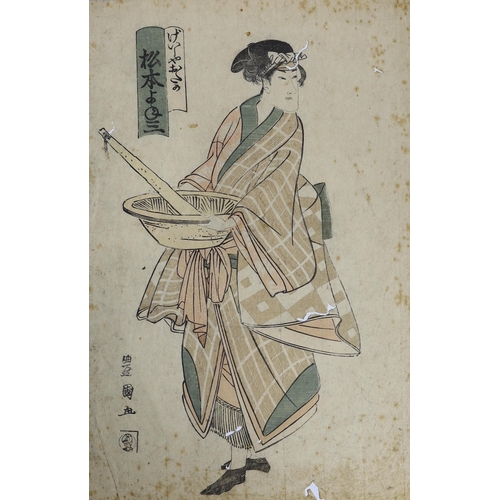 820 - 19th century Japanese school, two woodblock prints, Females wearing kimonos, 38 x 26cm, unframed... 