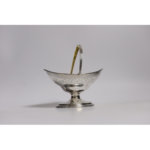 838 - A George III engraved silver sugar basket, by Hester Bateman, London, 1790, width 13.7cm, 4.4oz.... 