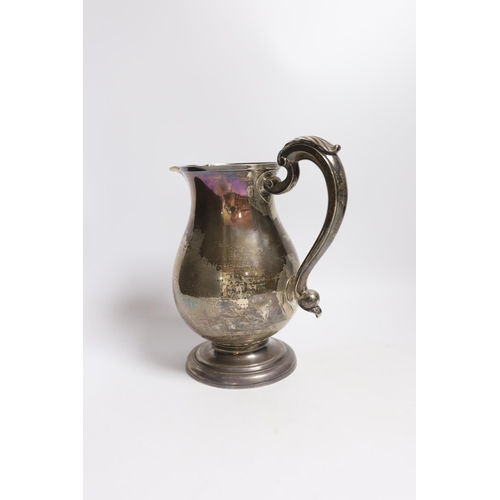 846 - A George II silver baluster ale jug, on pedestal foot, Henry Brind, London, 1744, height 23.5cm, 33o... 