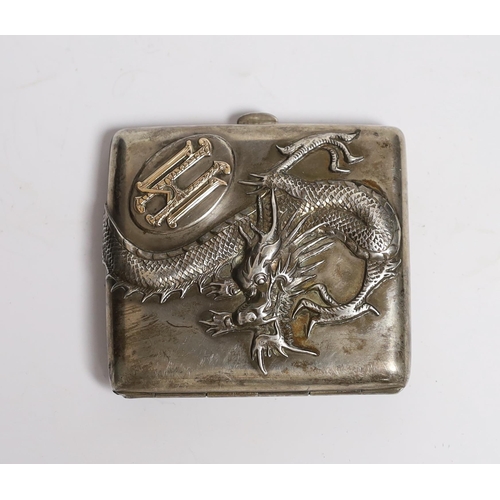 847 - A late 19th/early 20th century Chinese Export white metal cigarette case, by Tuck Chang?, with yello... 