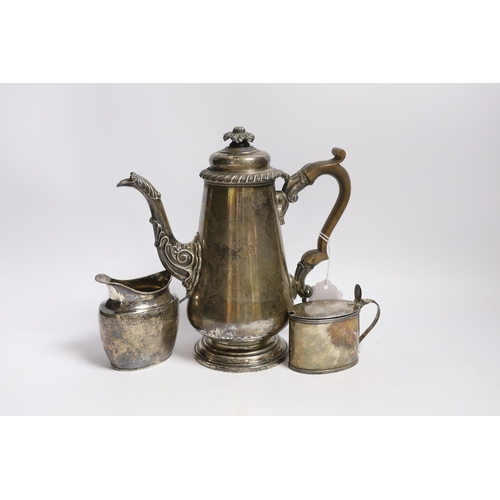 858 - A George IV silver coffee pot, by S.C. Younge & Co, Sheffield, 1821, height 24.5cm, together with a ... 