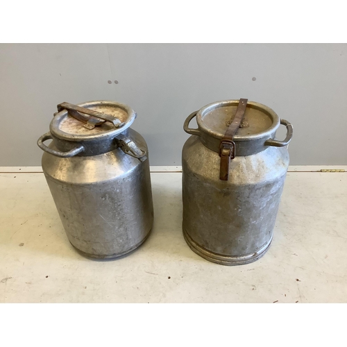 90 - A pair of vintage galvanised milk churns, height 52cm