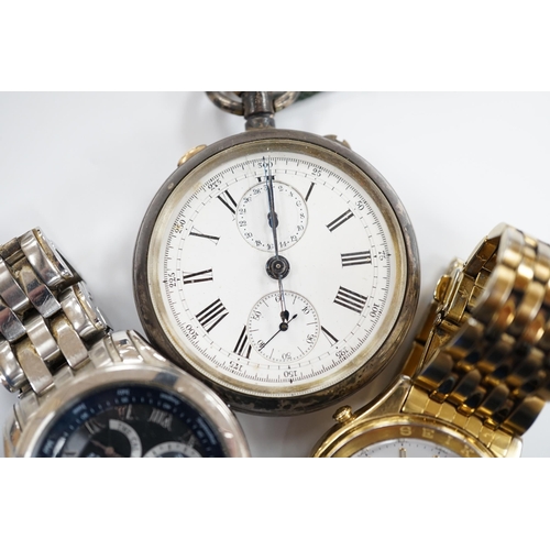 910 - A 19th century Swiss 935 white metal open face keyless chronometer pocket watch, together with a gen... 